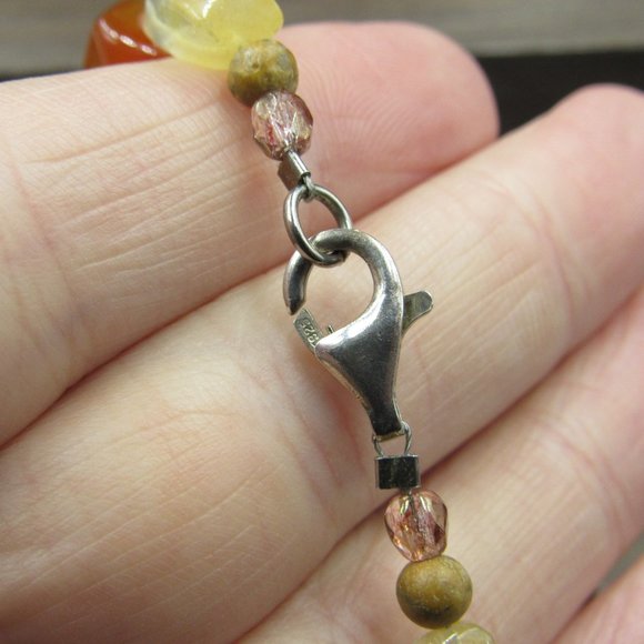 8" Sterling Silver Carved Wood & Rough Citrine Stone Bracelet Vintage - Picture 3 of 5